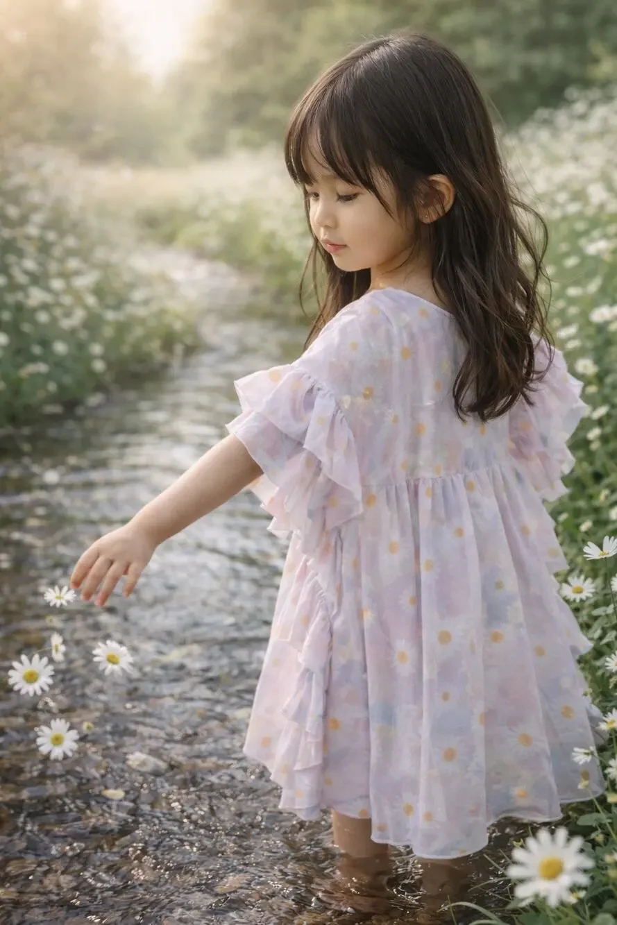 Flower Child Blooming Daisy Mesh Pastel Swim Coverup 3/4